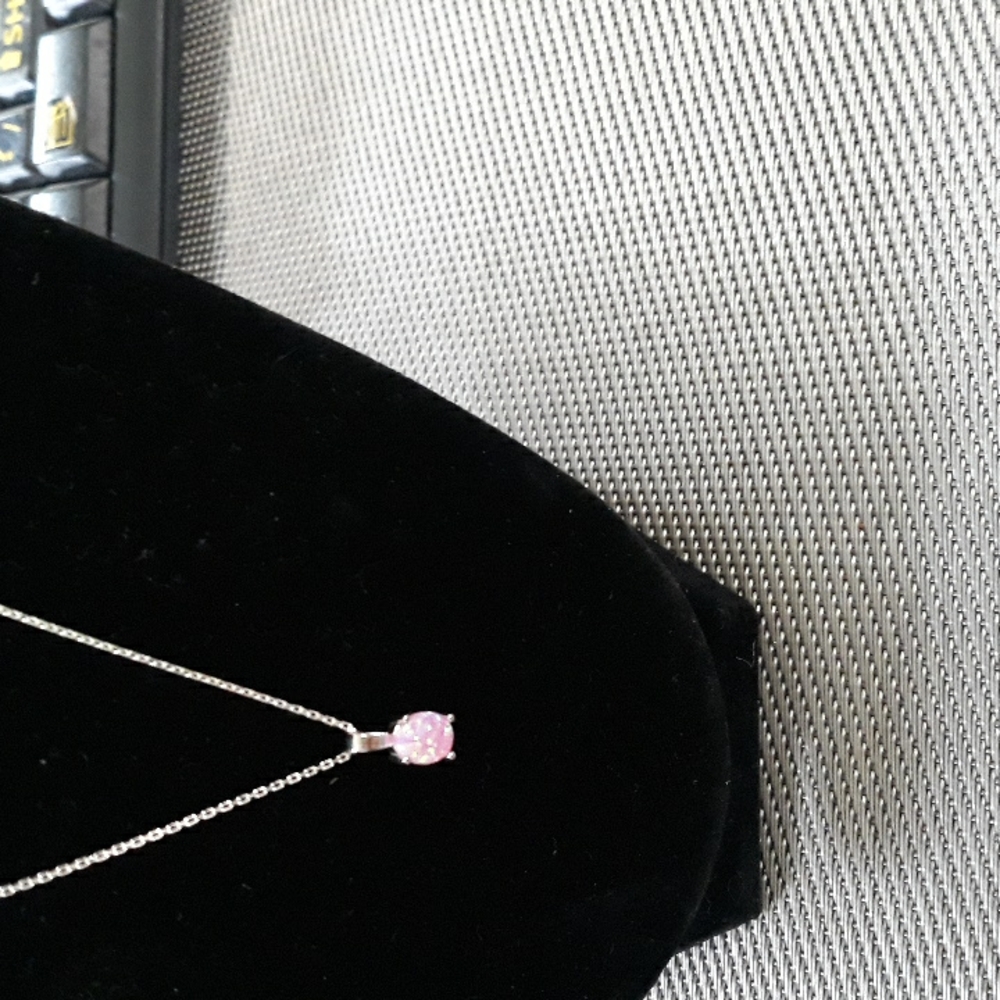 Sterling Silver Pink Lab Opal Pendant With Chain